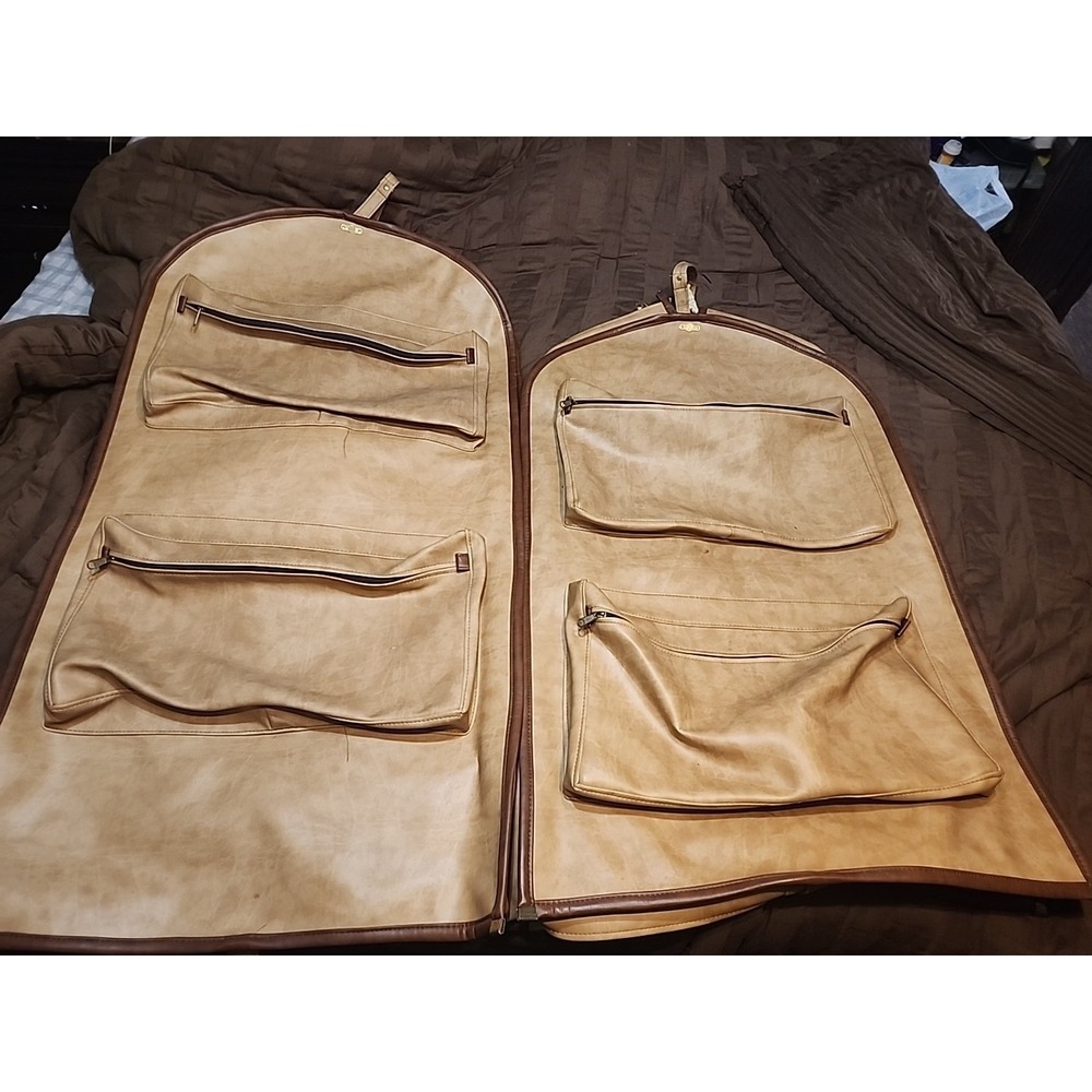 (2) Vintage FS Original Luggage Suit Carier‎ Bag Faux Leather Baige Tan Brown
